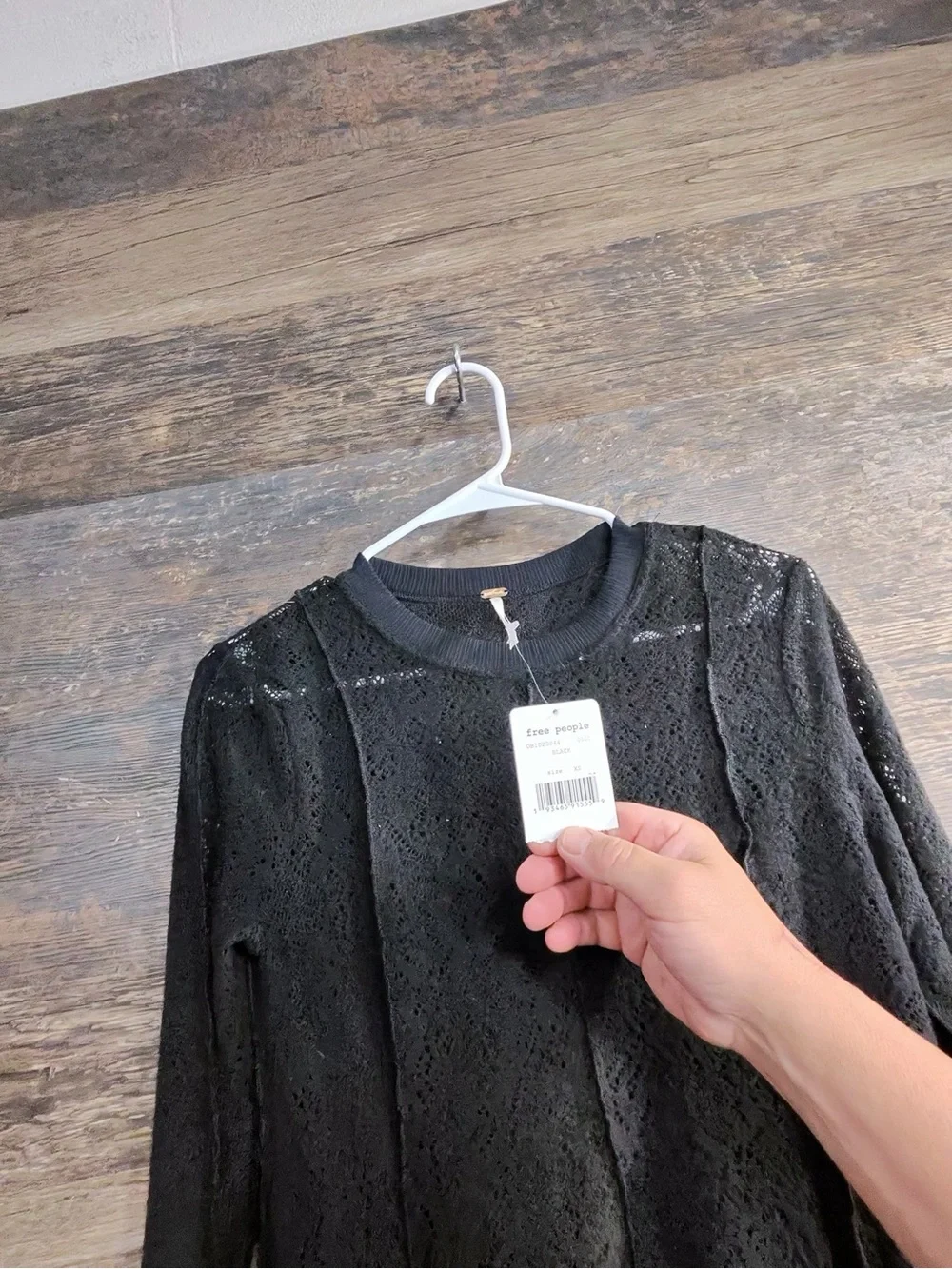 Free People Black Lace Panel Long Sleeve Blouse
